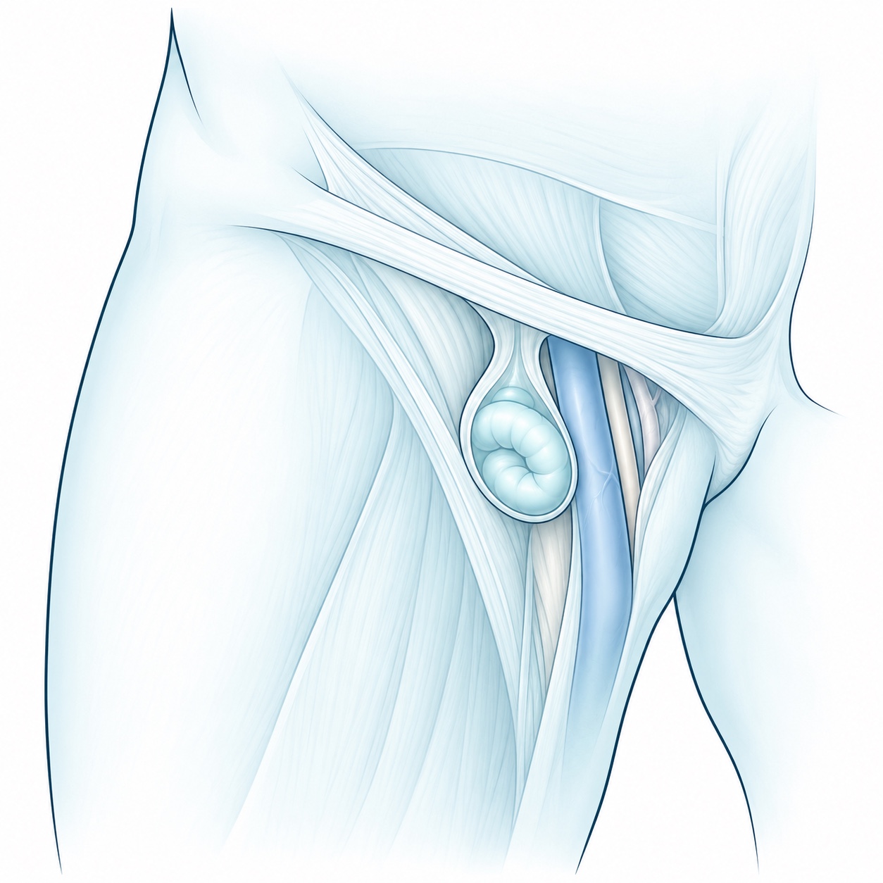 Esquema ilustrativo de hernias femorales o crurales