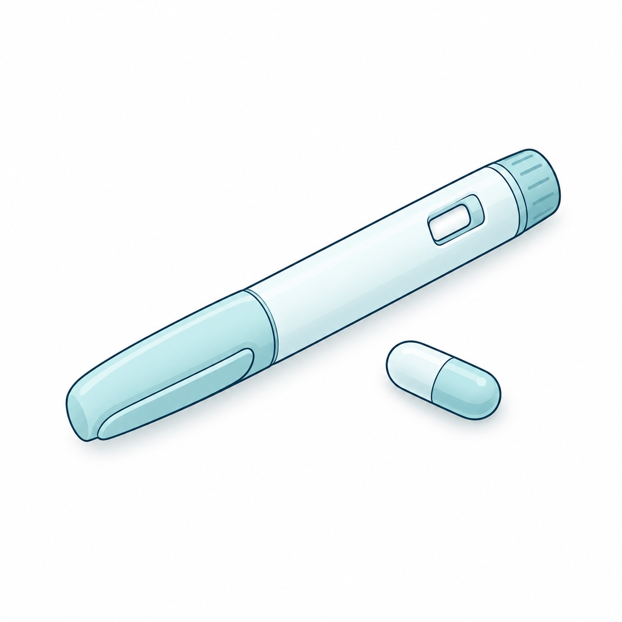 Ilustración de un dispositivo de inyección y una cápsula para representar el tratamiento con medicamentos